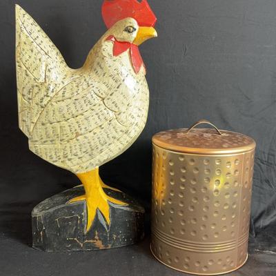 Wooden Rooster And Tin Cookie Jar