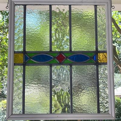 Stained Glass Panel w/ White Wooden Frame 