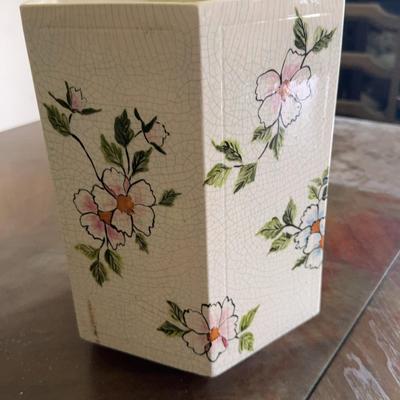 Lot 527: Vintage Hexagonal Ceramic Planter with Floral Design