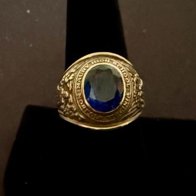 Lot 411: 10K Gold Class Ring with Blue Topaz – 13.2 Grams