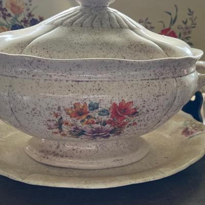 Lot 311:  Floral Stoneware Vintage Soup Aerving Vessels And