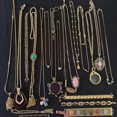 Lot 213: Gold Tone And Enamel Necklace And Bracelet Collection