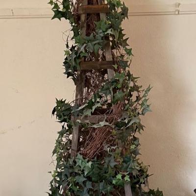 Lot 467: Rustic Wooden Planter with Ivy Topiary