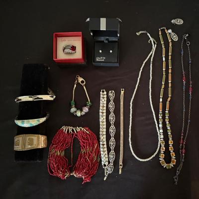 Lot 451: Lot of 14 Costume Jewelry Pieces – Bracelets, Necklaces, Earrings, Sofia Vergara Crystal Ri