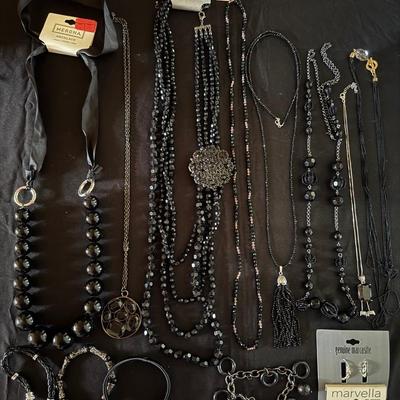Lot 205: Collection Of Black Necklaces, Bracelets And Earrings 
