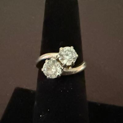 Lot 417: 14K Gold Bypass Ring with White Spinel Stones