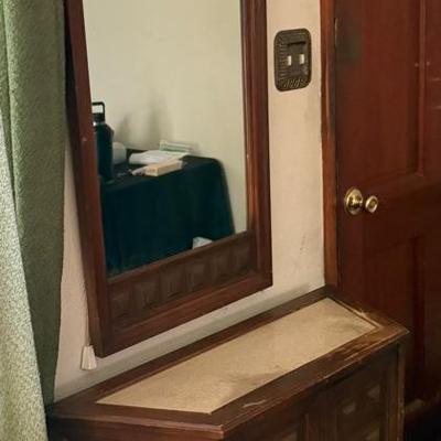 Lot 470: Vintage Wooden Entryway Cabinet with Mirror
