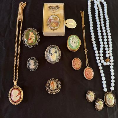 Lot 201: Vintage Cameos, Porcelain Portraits, Costume Lockets