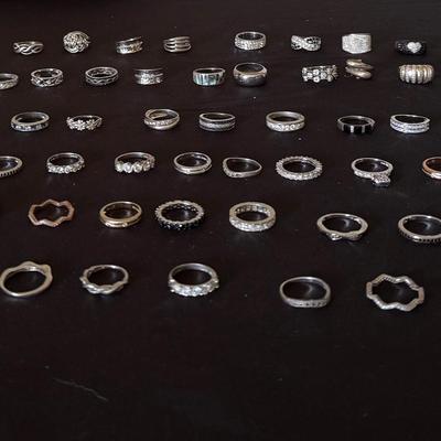 Lot 403: Lot of 58 Sterling Silver Rings (.925) – 201.7 Grams