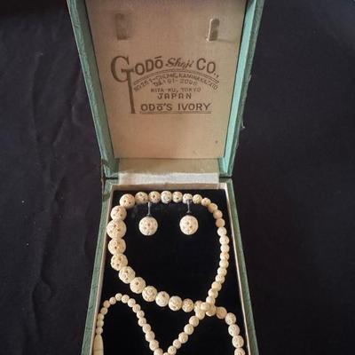 Lot 210: Godo Shoji Ivory Hand Carved Necklace And Earrings 