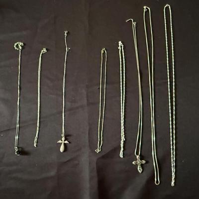 Lot 445: Lot of 8 Sterling Silver .925 Necklaces – Mixed Styles with Pendants