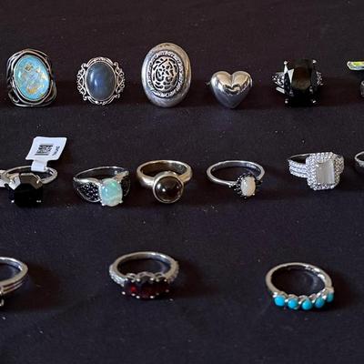 Lot 400: Lot of 26 Sterling Silver(165.4 g) Gemstone Rings (.925)