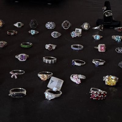 Lot 402: Lot of 53 Sterling Silver Gemstone Rings (.925) – 240.6 Grams