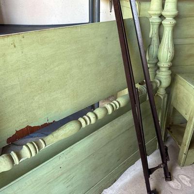 Lot 103:  Vintage Green Painted Bedroom Furniture Set – Bed, Nightstand & Dresse