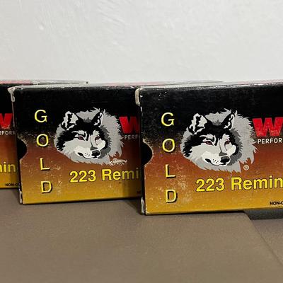 Lot 326: Wolf Gold .223 Remington – 3 Boxes (60 Rounds Total)  Lot includes 3 unopened boxes of Wolf