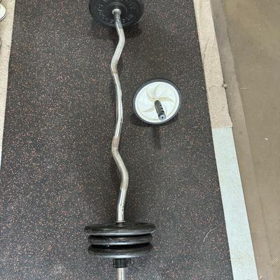 Lot 240: Barbells Plus 60lbs Of Weight And Ab Roller 
