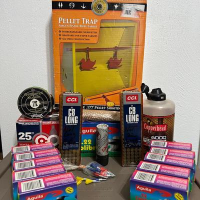 Lot 332: Airgun & .22 Specialty Ammo Bundle – Pellet Trap, BBs, CO2, Pellets & More  Mixed lot of ai