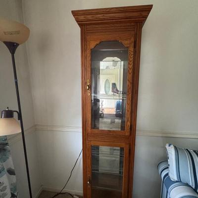 Lot 222: Pair Of Lighted Oak Curio Cabinets 