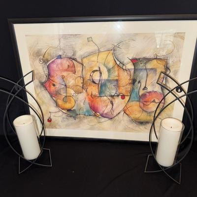 Abstract Art With 2 Wall Sconces 