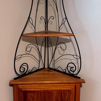 Corner Wood And Wrought Iron Cabinet