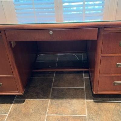 Wood Desk w/ Glass Top