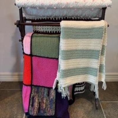 Crochet Afghans And Small Quilt 