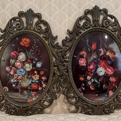 Italian Bubble Glass Framed Floral Prints