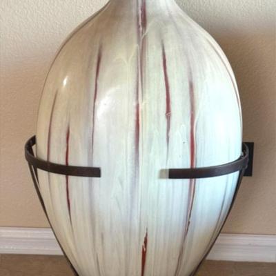 Large, Candy Cane Striped Vase With Metal Stand 