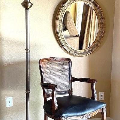 Mirror, Chair And Lamp Decor Combination 
