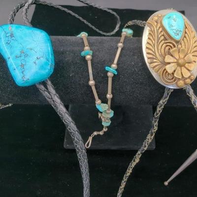 Turquoise & Sterling Chain, Ring, and Bracelet