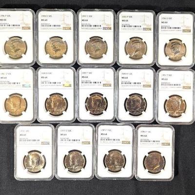 14 NGC Graded Mint State Kennedy Halves