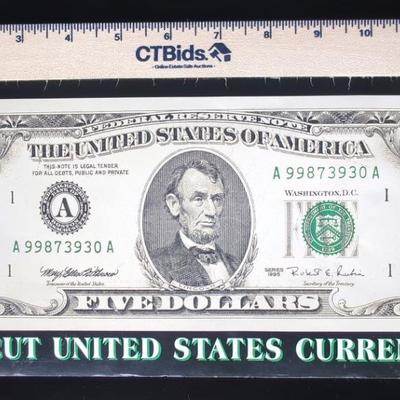 Uncut Sheet Of 4 $5.00 U. S. Currency Notes