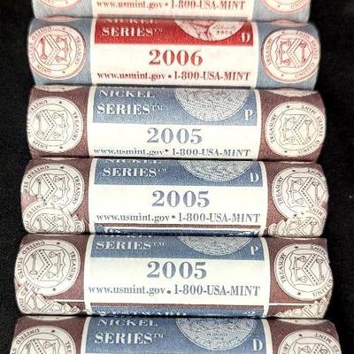 6 Mint Issued 2005 5 P/D & 2006 P/D BU Uncirculated Nickel Rolls