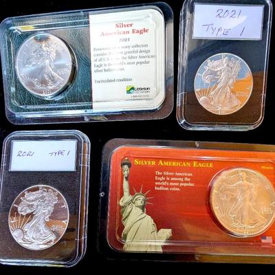 Silver Eagles - Proof, MS, BU (Lot Of 4)
