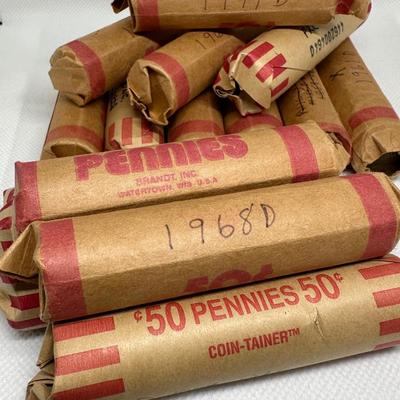 15 Old Lincoln Cent Rolls, Some Uncirculated