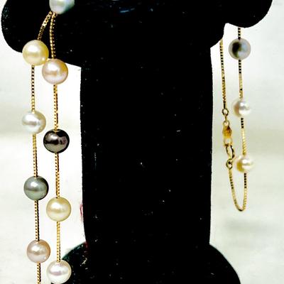 (2) 14K Gold Faceted Multi Color Pearl Necklace and Bracelet 