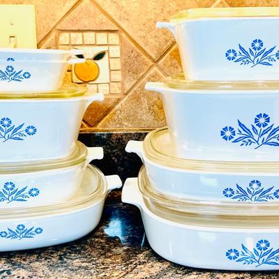 (9) Vintage Blue Cornflower Corning Ware