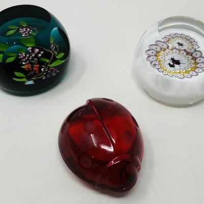 (3) Rare Caithness and Baccarat Ladybug Paperweights