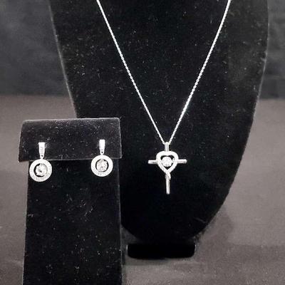 Bella Luce Rhodium Over Sterling Silver Cross Pendant Chain With White Sapphire Earrings 