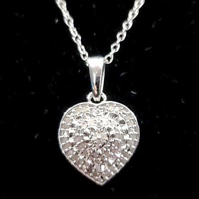 White Diamond Rhodium Over Sterling Cluster Heart Pendant 