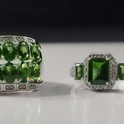 .925 Green Gemstone Rings Size 10