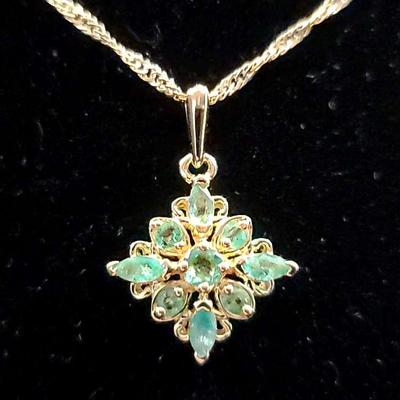 Emerald 18K Yellow Gold Over Sterling Silver Pendant On Chain