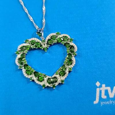 Green Chrome Diopside Rhodium Over Sterling Silver Heart Pendant With Chain