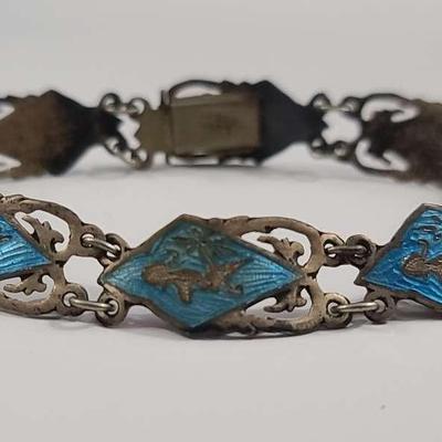 Siam Sterling Silver Blue Enamel Link Bracelet 