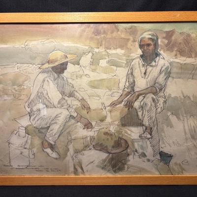 Pair Of Original Drawings By G. Crossley-Wadi Qumran, Jordan, 1966