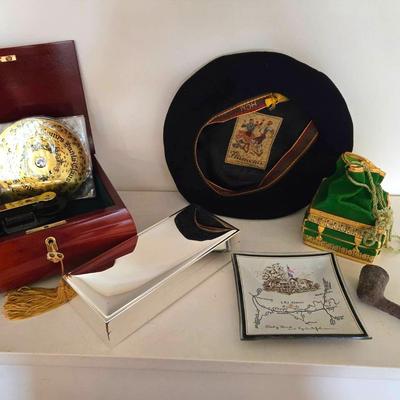 Vintage Purse, Pipe & Hat, Music Box, Decor