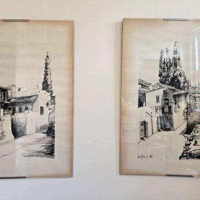 Original Signed Art Pen & Ink Pair