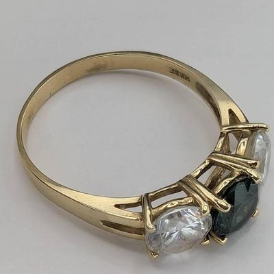 10K Gold Ring w/ Clear & Green Stones...Sz 9.5