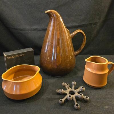 Vintage Russell Wright Pitcher, Dansk Candle Holder, MCM