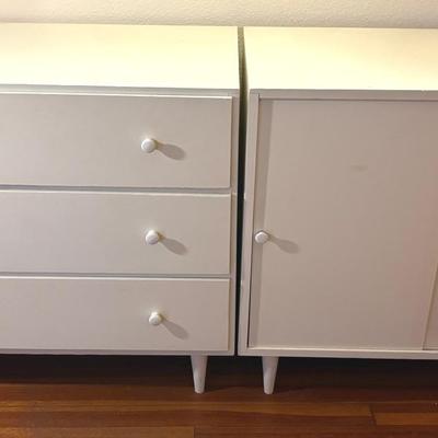 White Cabinet With Sliding Doors, Three Drawer Chest 